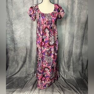 Pink, Red, Purple, White, Black Print Empire Waist Maxi Dress with Side Slits
